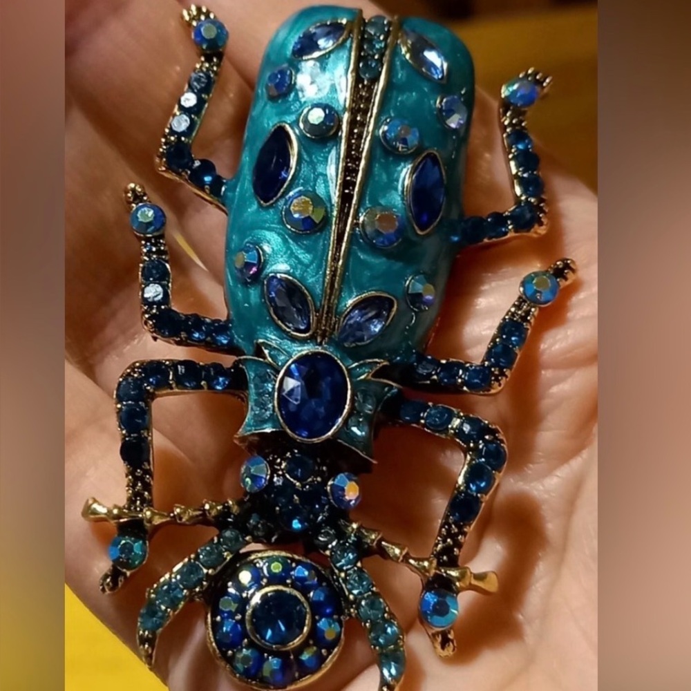 Blue and Gold Bejeweled Insect Brooch
